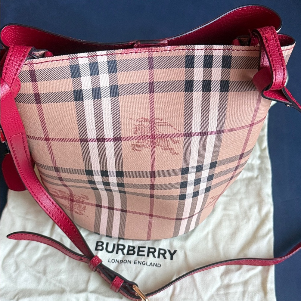 Burberry Red and Black Check bucket crossbody Bag